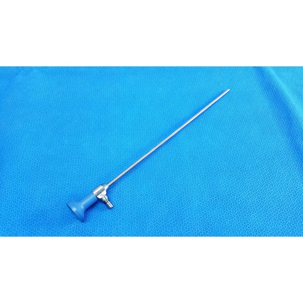 Stryker ideal eyes 5mm 0 degree autoclavable endoscope with blue handle and long slender metallic shaft