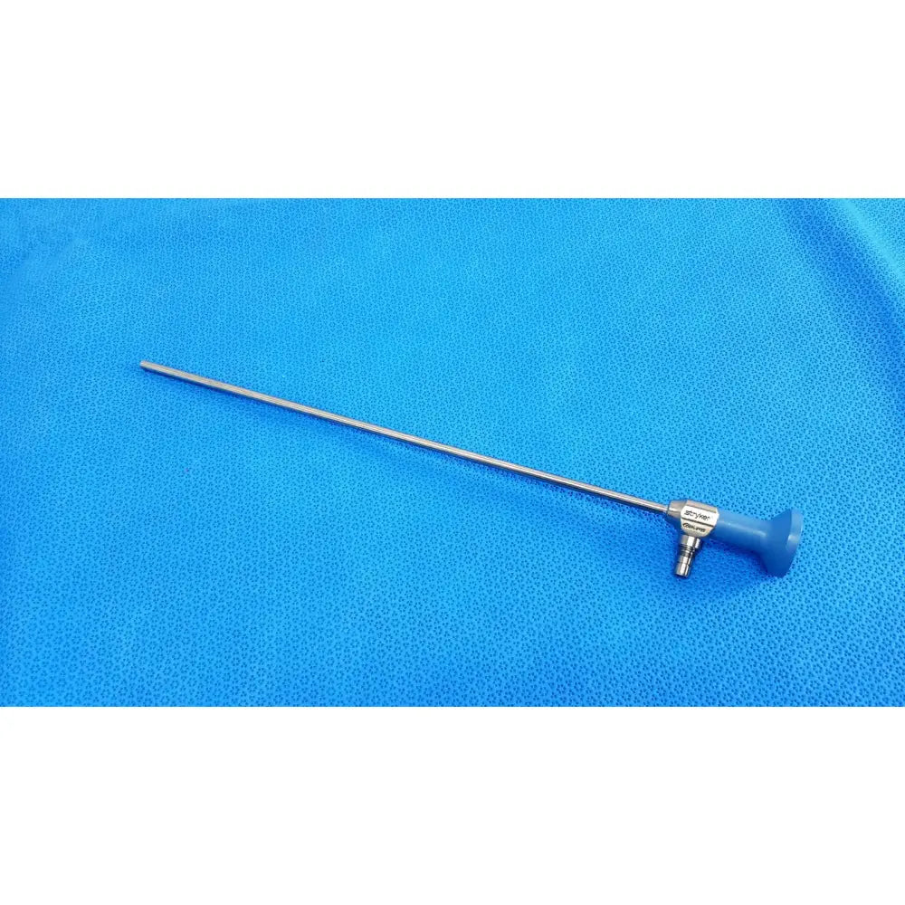 Blue-handled stryker ideal eyes 5mm autoclavable endoscope with long slender metallic shaft for surgical use