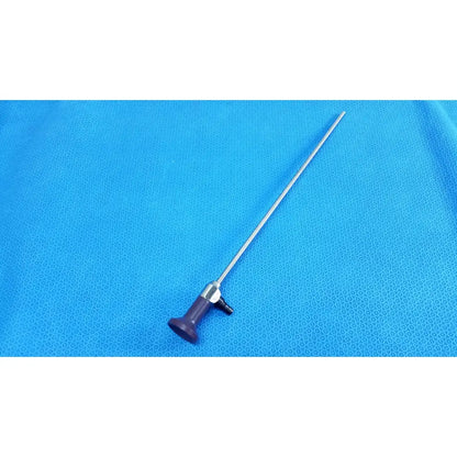 A sleek metallic stryker 5.5mm 0° autoclavable endoscope with dark purple ergonomic handle and silver shaft for reuse medical use