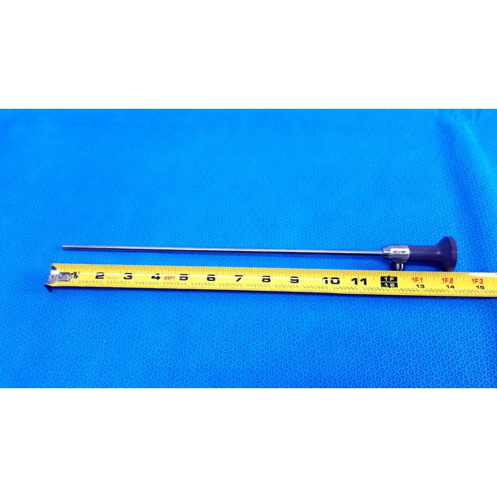 Slender metallic stryker 5mm 0° autoclavable endoscope with dark purple ergonomic handle and silver shaft for reuse medical use