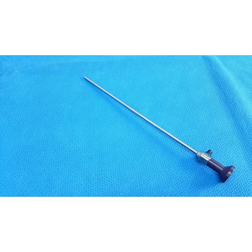 Silver stryker 0502-503-030 precision 5.5mm 0° autoclavable endoscope with dark purple handle and metallic joints for reuse medical use