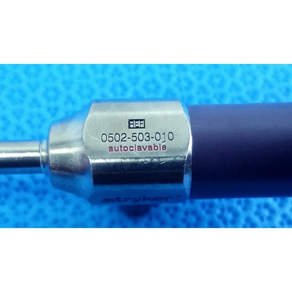Silver metallic stryker 5.5mm 0° autoclavable endoscope with dark blue handle for reuse medical applications