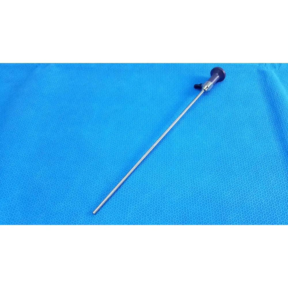 Silver stryker 0502-503-030 5mm 0° autoclavable endoscope with purple handle and black adjustment knob for reuse medical use