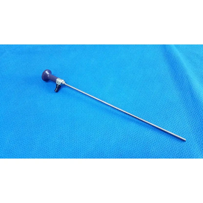 Stryker 5mm 0 autoclavable endoscope with purple handles and slender metallic shaft for reuse medical procedures