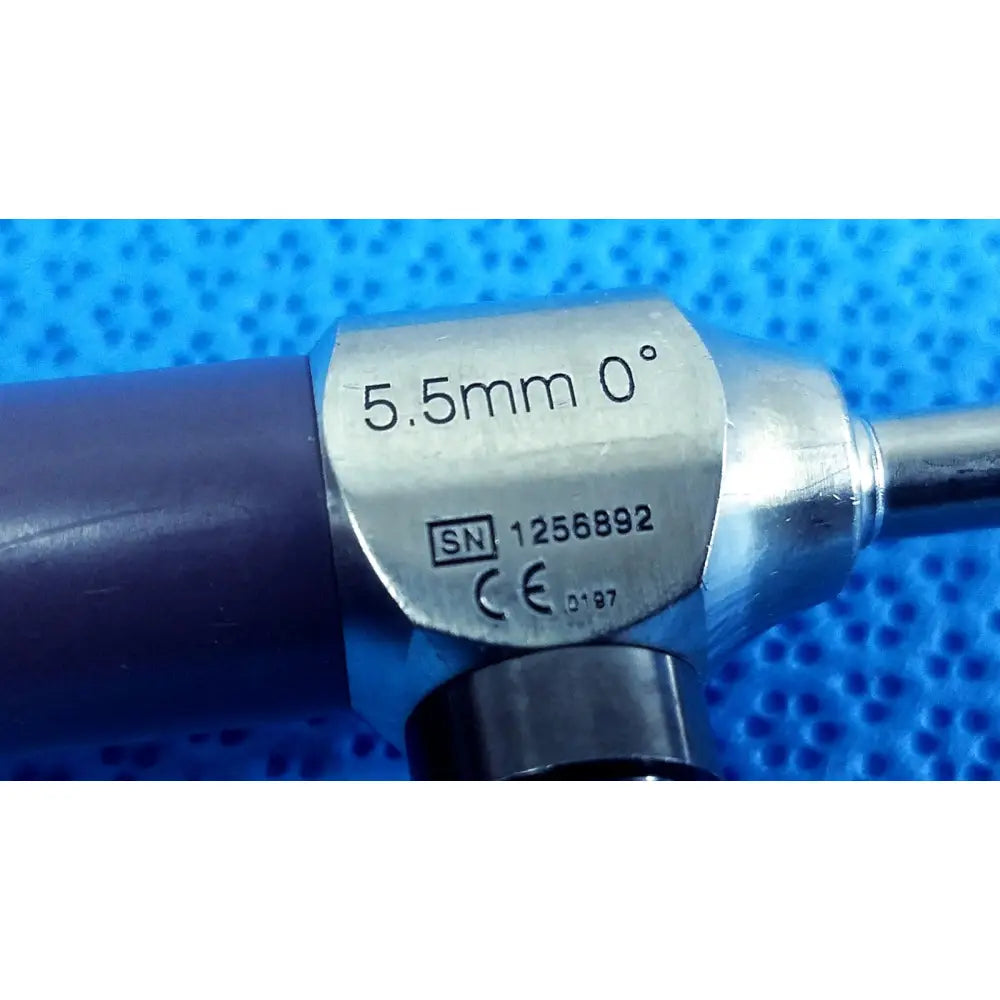 Silver stryker 0502-503-030 5.5mm 0° autoclavable endoscope with black grip and engraved specifications for reuse medical use