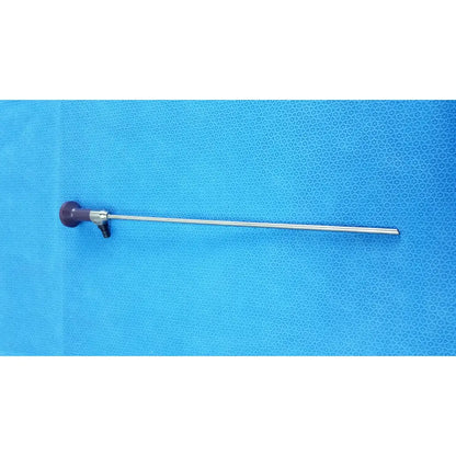 A sleek metallic stryker 5mm 0° autoclavable endoscope with a purple handle and slender shaft for reuse medical procedures