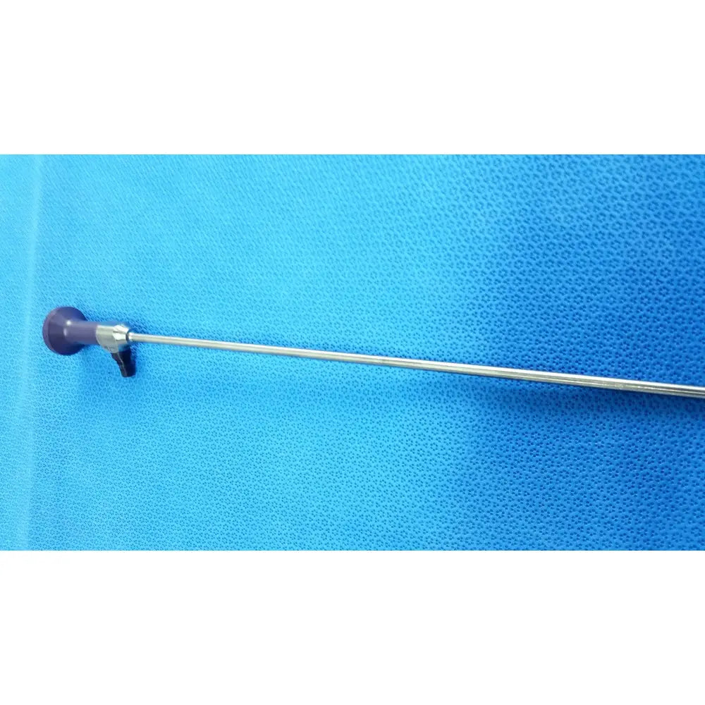 Purple-handled stryker 5mm 0° autoclavable endoscope with long slender metallic shaft for reuse medical procedures