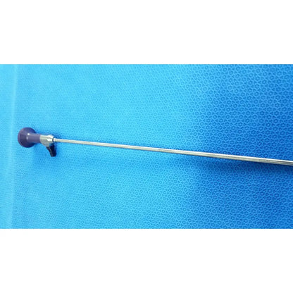 Purple-handled stryker 5mm 0° autoclavable endoscope with long slender metallic shaft for reuse medical procedures