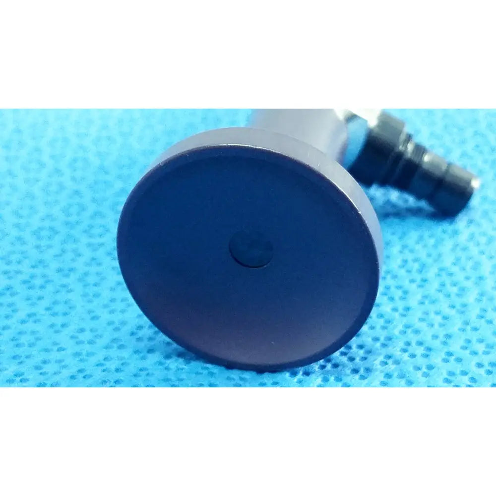 Dark blue circular base with matte finish and central indentation on metallic 5mm 0° autoclavable endoscope for reuse medical use