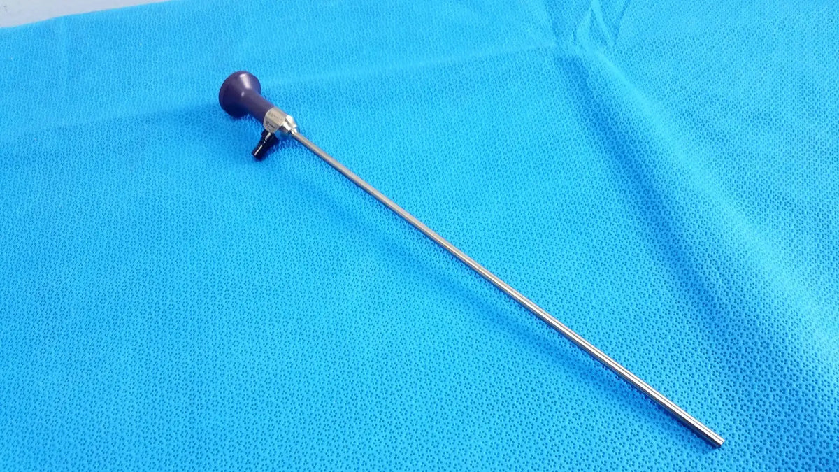 Sleek metallic stryker 0502-503-030 5mm 0° autoclavable endoscope with dark purple ergonomic handle and stainless steel shaft