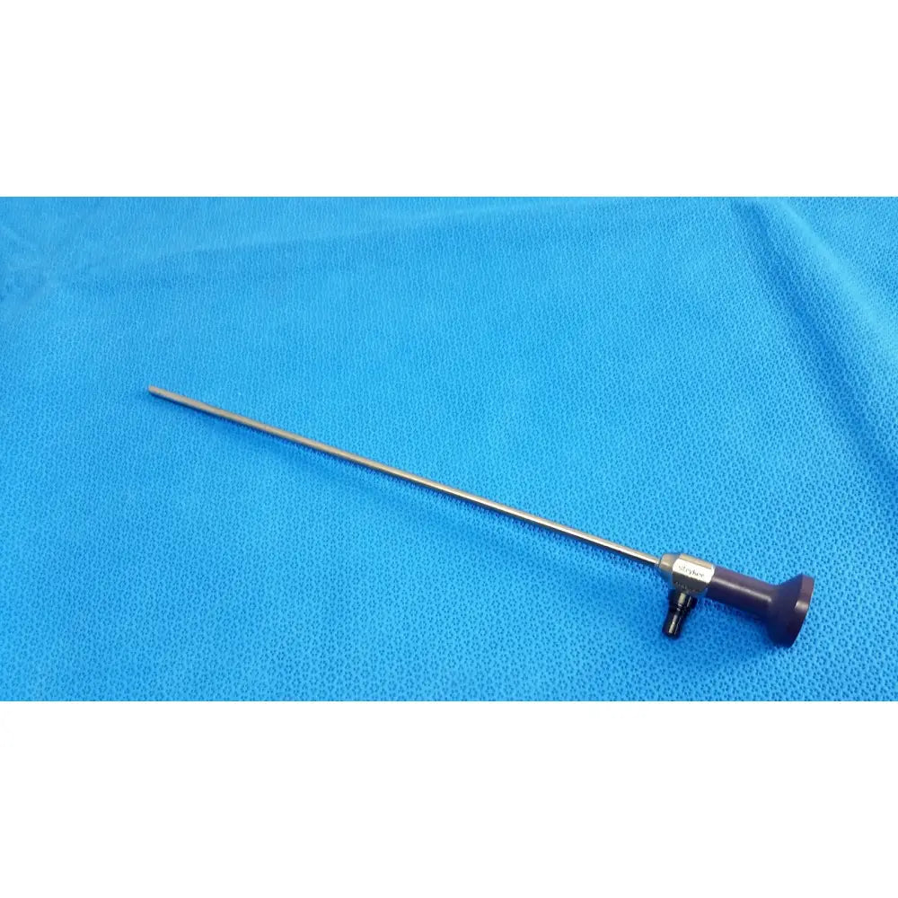 Silver stryker 0502-503-030 precision 5.5mm 0° autoclavable endoscope with dark purple handle and metallic joints for reuse medical use