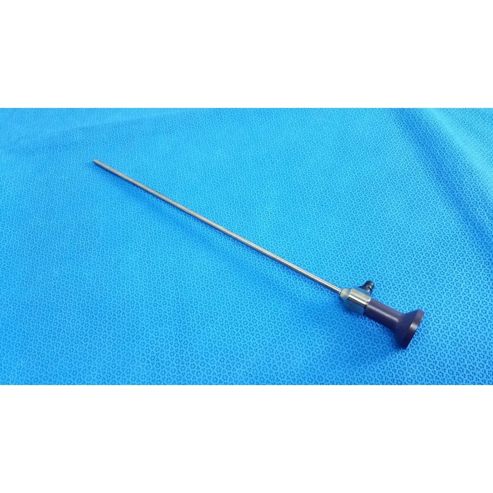 Silver stryker 0502-503-030 precision 5.5mm 0° autoclavable endoscope with dark purple handle and metallic joints for reuse medical procedures