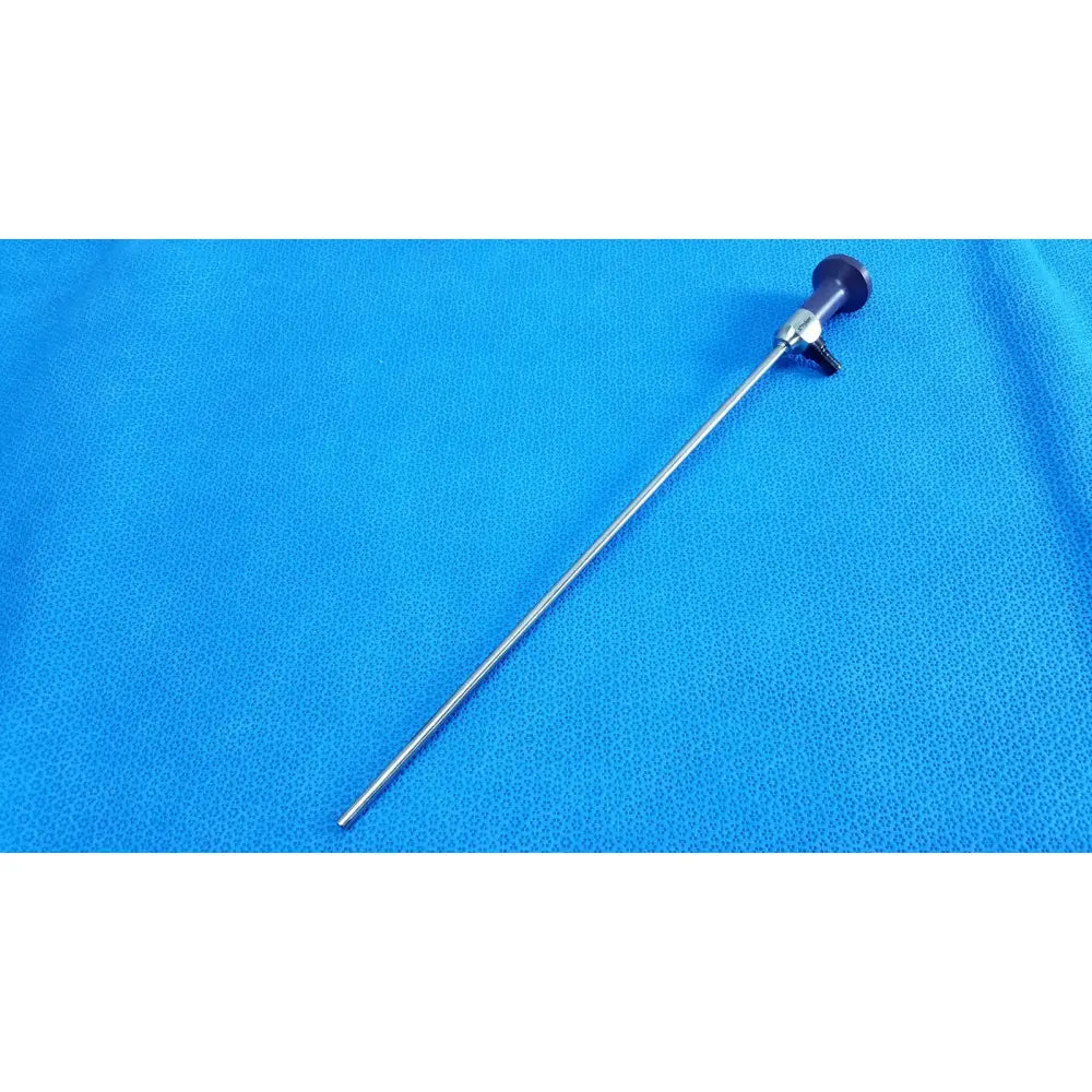 Silver surgical endoscope with dark blue handle and metallic joints stryker 5mm 0° autoclavable reuse medical device