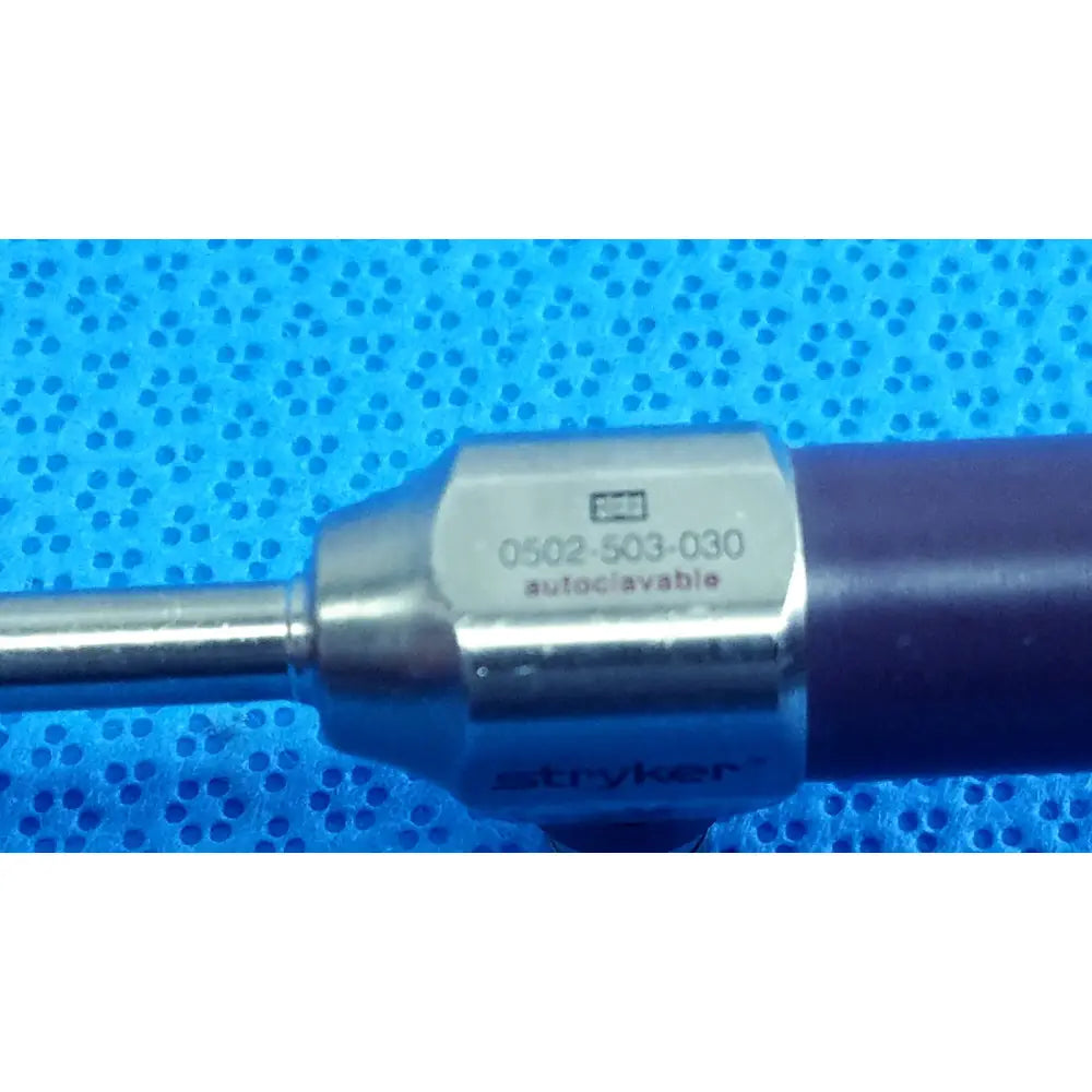 Silver metallic stryker 5mm 30° autoclavable endoscope with hexagonal head engraved model number for reuse medical use