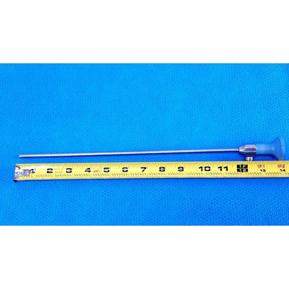 Silver stryker ideal eyes 5mm autoclavable endoscope with blue handle and engraved branding near the shaft