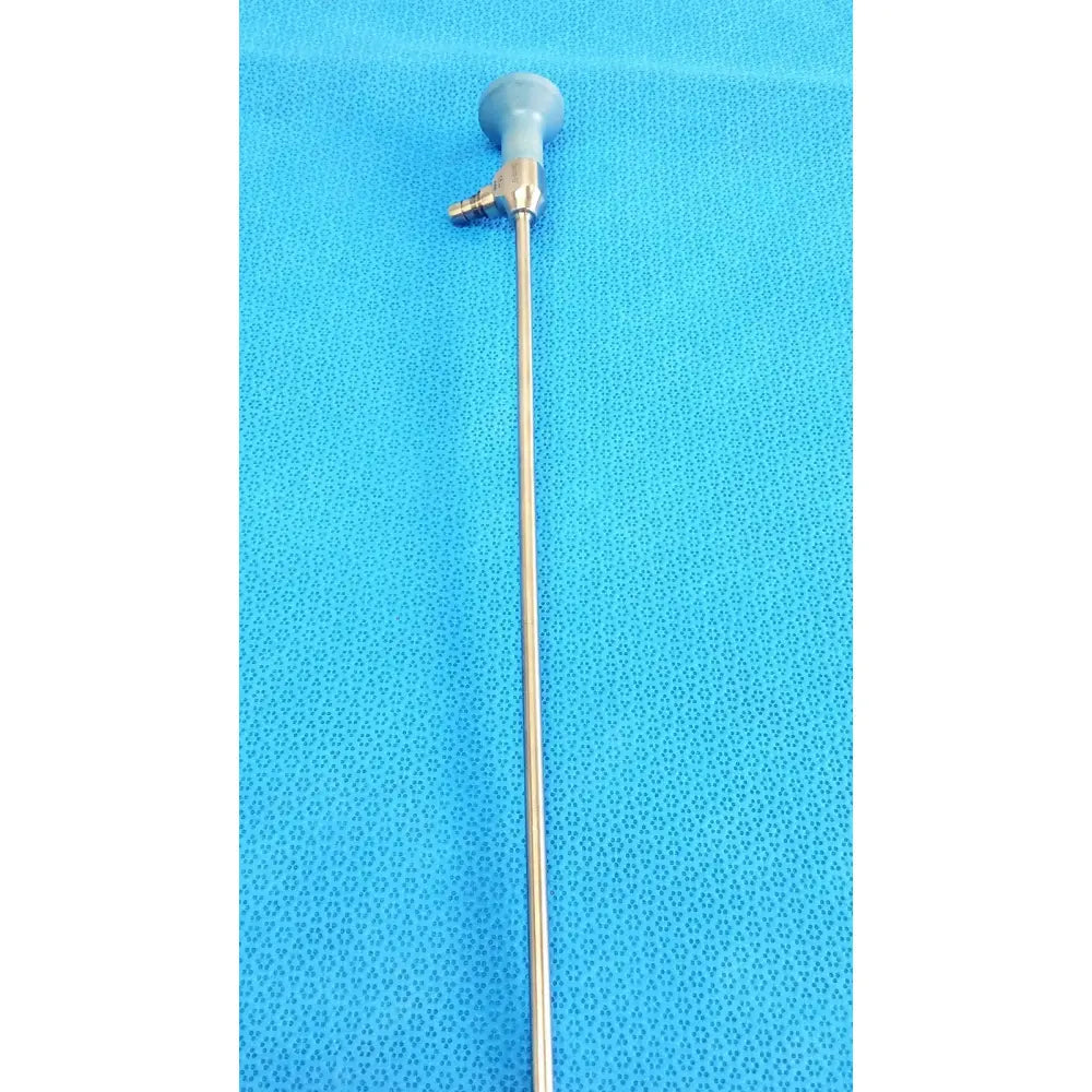 A sleek metallic surgical laryngoscope with light gray handle and slender shaft ideal eyes 5mm autoclavable endoscope