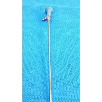 A sleek metallic surgical laryngoscope with light gray handle and slender shaft ideal eyes 5mm autoclavable endoscope