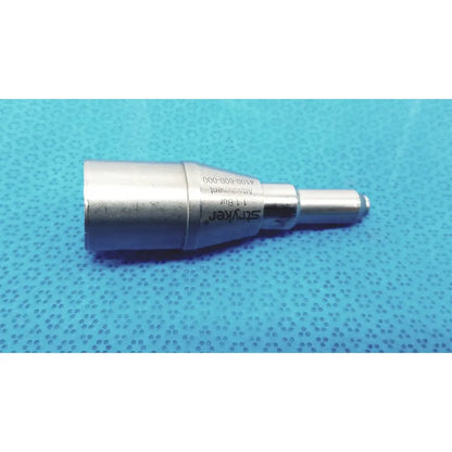 Silver metallic stryker 1:1 bur attachment 4100-600-000 reuse medical handpiece with engraved branding and model number