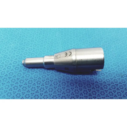 Silver metallic stryker 1 1 bur attachment 4100-600-000 with tapered body and engraved certification marks for reuse medical use