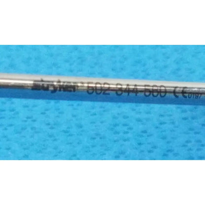 Silver-colored metal arthroscopic cannula speed-lock instrument engraved with euyker 502-344-560 ce 0197