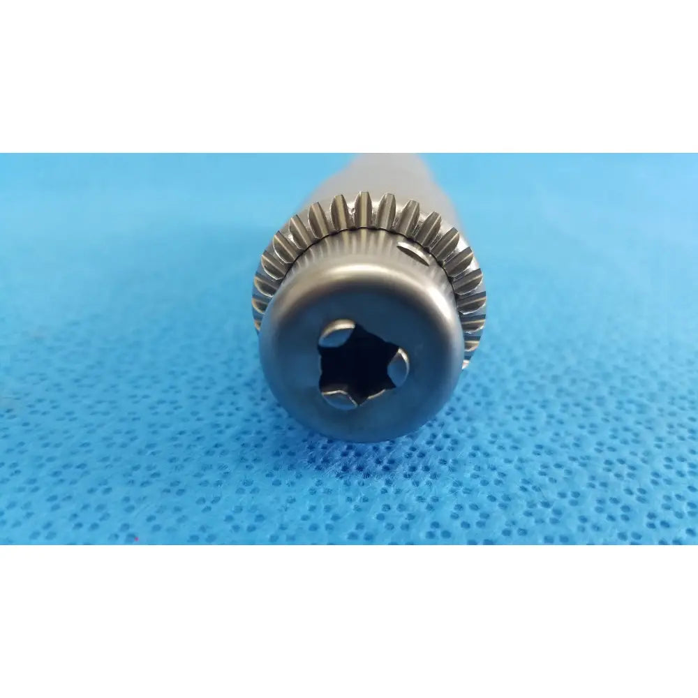 Stryker 1/4 inch silver metal drill bit with hexagonal drive and serrated edge for reuse medical orthopedic instruments