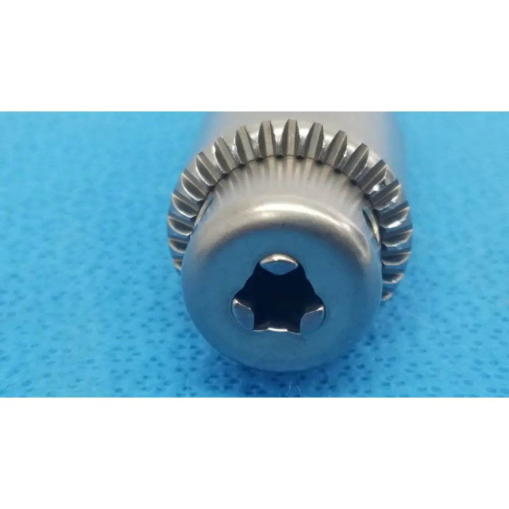 Stryker 1/4 inch silver metal drill attachment with hex drive and serrated edge for reuse medical orthopedic instruments