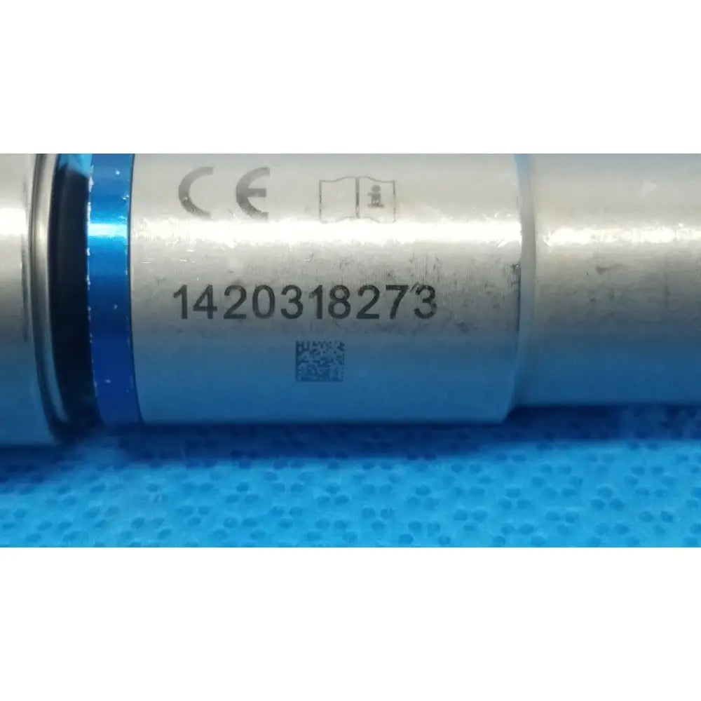 Stryker 1/4 inch silver metallic drill attachment with blue accent band and engraved serial number for orthopedic instruments reuse medical use