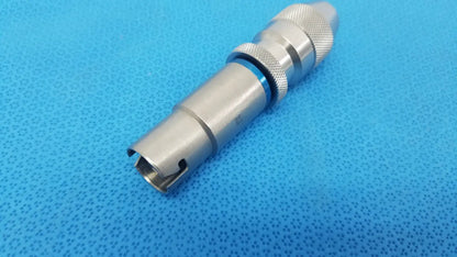 Stryker 1/4 keyless drill with silver metallic textured grip and blue accent ring designed for reuse medical applications