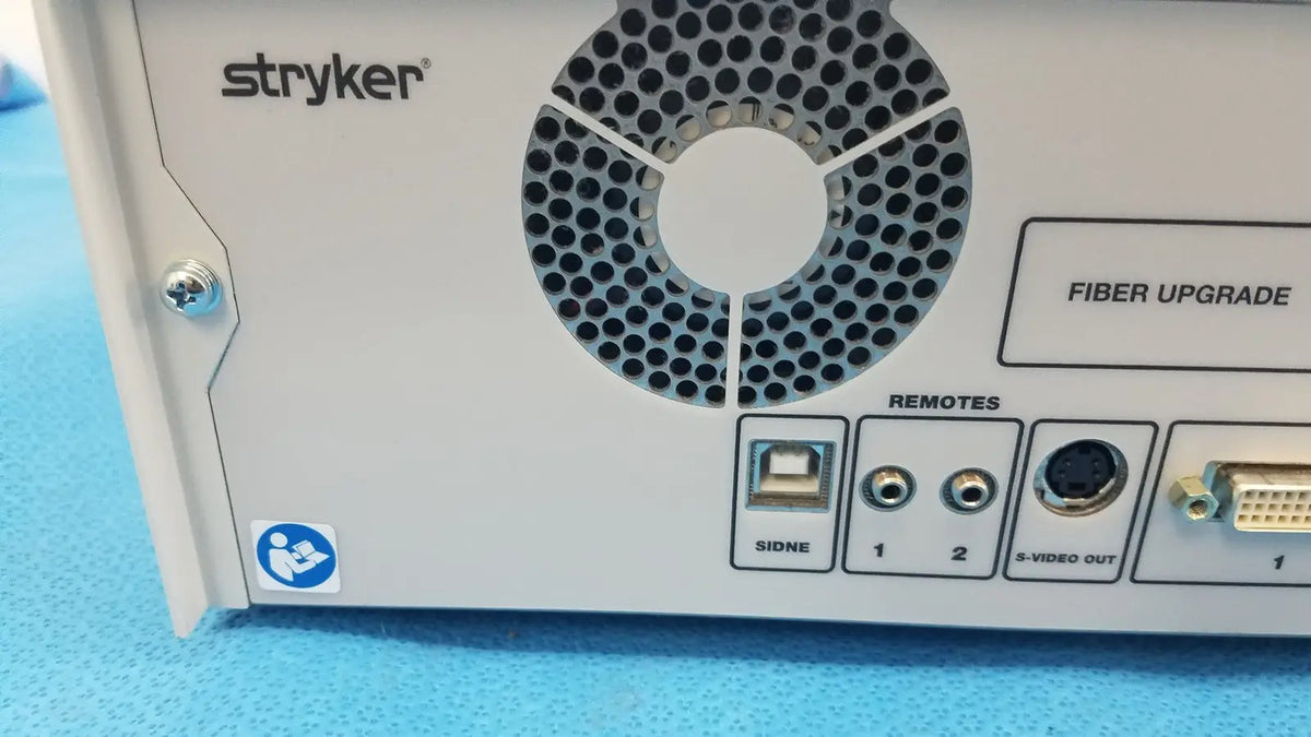 White Stryker 1488 HD camera system back with camera head, reuse medical ports including USB and DVI connectors and vent