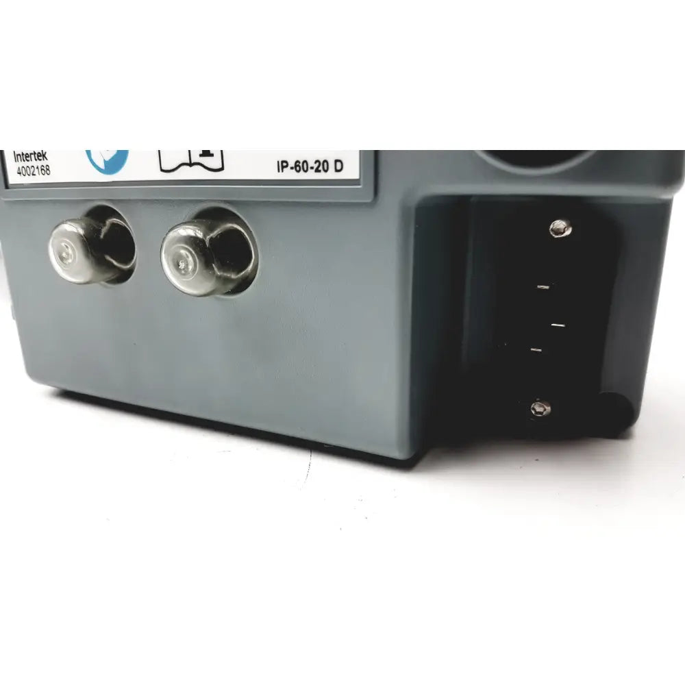 Gray plastic outdoor signal amplifier with metallic coaxial connectors and mounting bracket for stryker low air loss pump system
