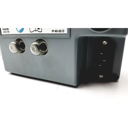 Gray plastic outdoor signal amplifier with metallic coaxial connectors and mounting bracket for stryker low air loss pump system