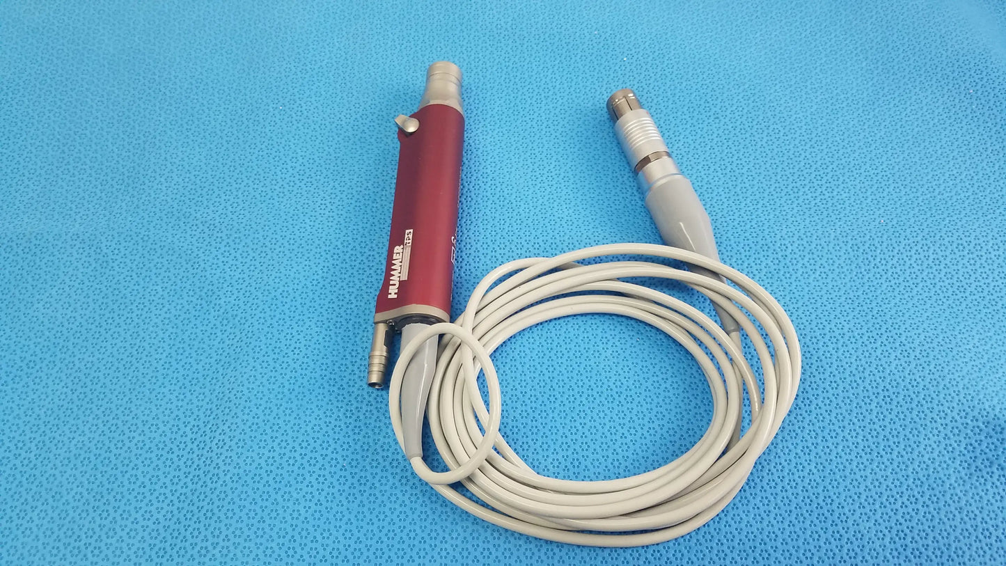 Red tps leibinger hummer shaver handpiece with silver connectors and beige coiled cable for medical use