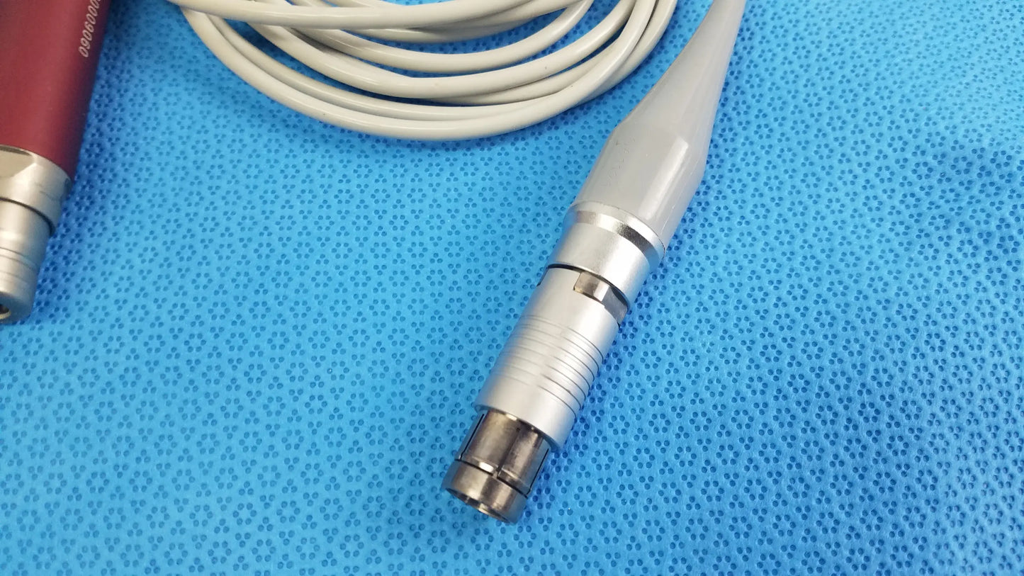 Silver and white tps leibinger hummer shaver handpiece cable with metallic connector for stryker 290-601-100 device