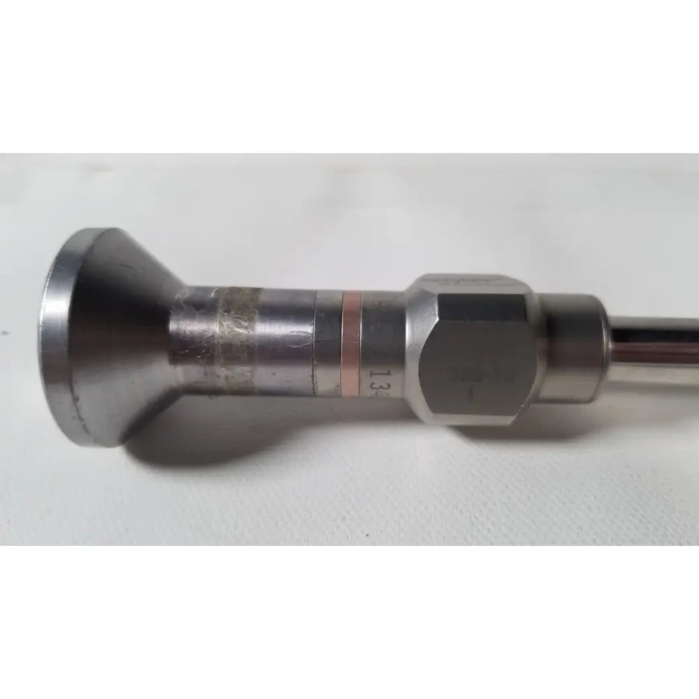 Stryker 380-10 silver metallic 10mm 0 degree rigid laparoscope with engraved markings and hexagonal section