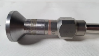 Stryker 380-10 silver metallic 10mm 0 degree rigid laparoscope with engraved markings and hexagonal section