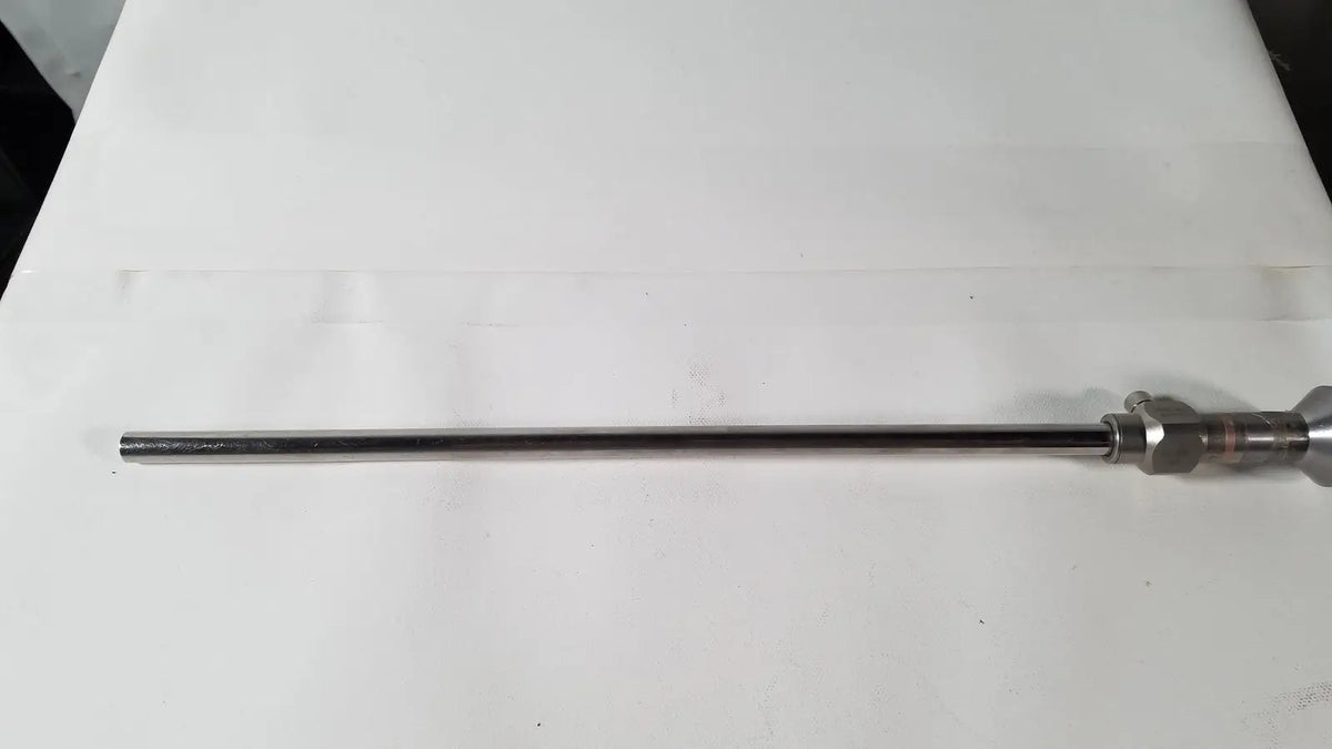 Stryker 380-10 10mm 0 degree rigid laparoscope with a sleek metallic shaft and complex jointed head for laparoscopy