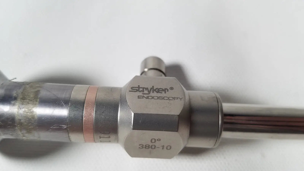 Styker 380-10 10mm 0 degree rigid laparoscope with metallic hexagonal head and cylindrical shaft for reuse medical use