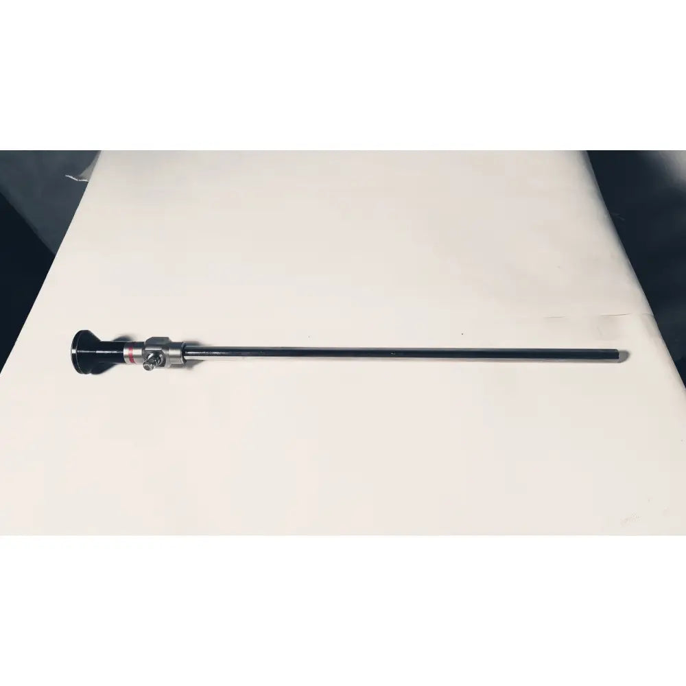 Stryker 380-10mm 0 degree rigid laparoscope with black and silver cylindrical body and metallic joints