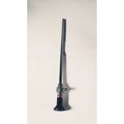 Black and silver Stryker 380-10mm 0 degree rigid laparoscope with slender shaft and cylindrical metallic handle