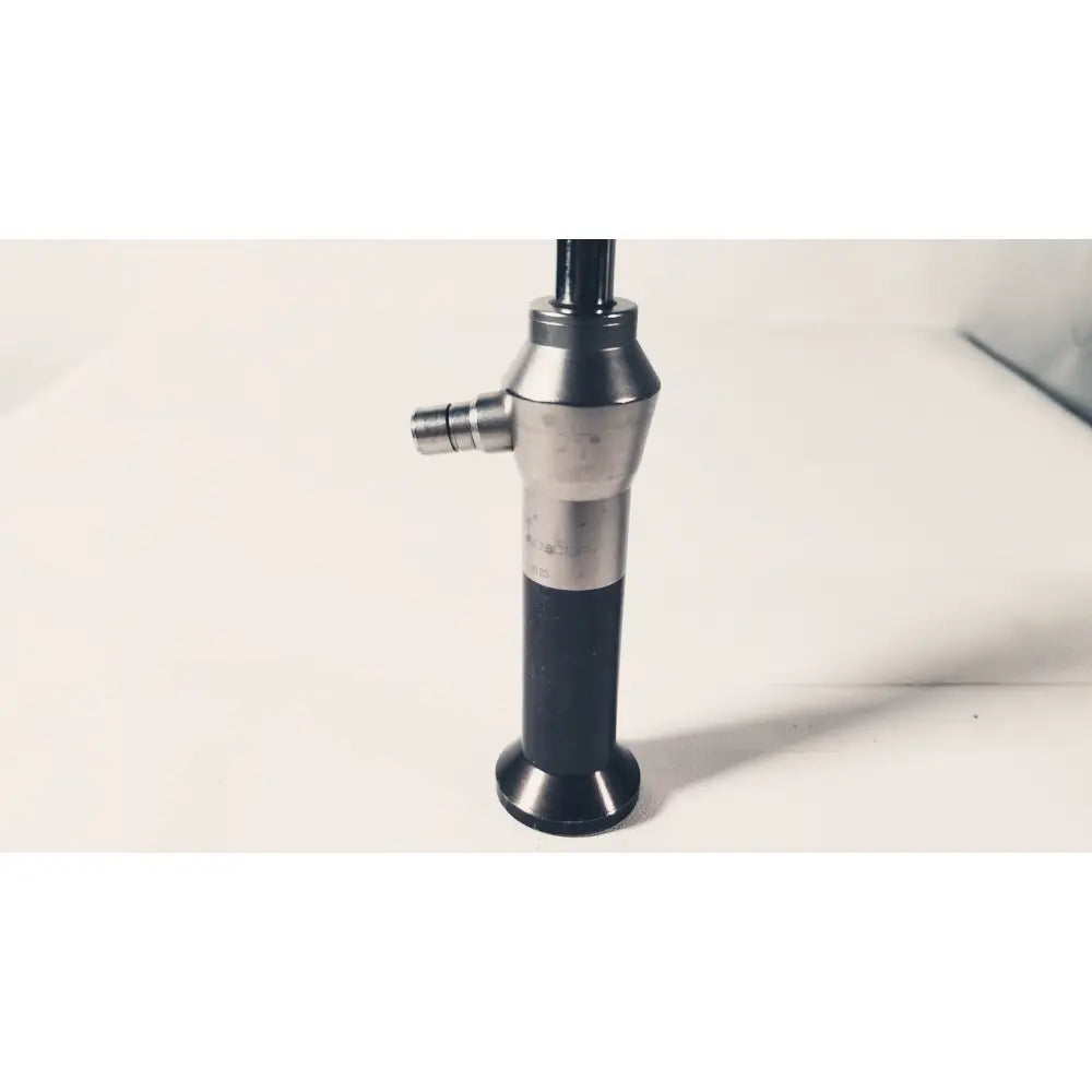 Black and silver Stryker 380-11 laparoscope 0 degree 10 mm with textured grip for reuse medical procedures