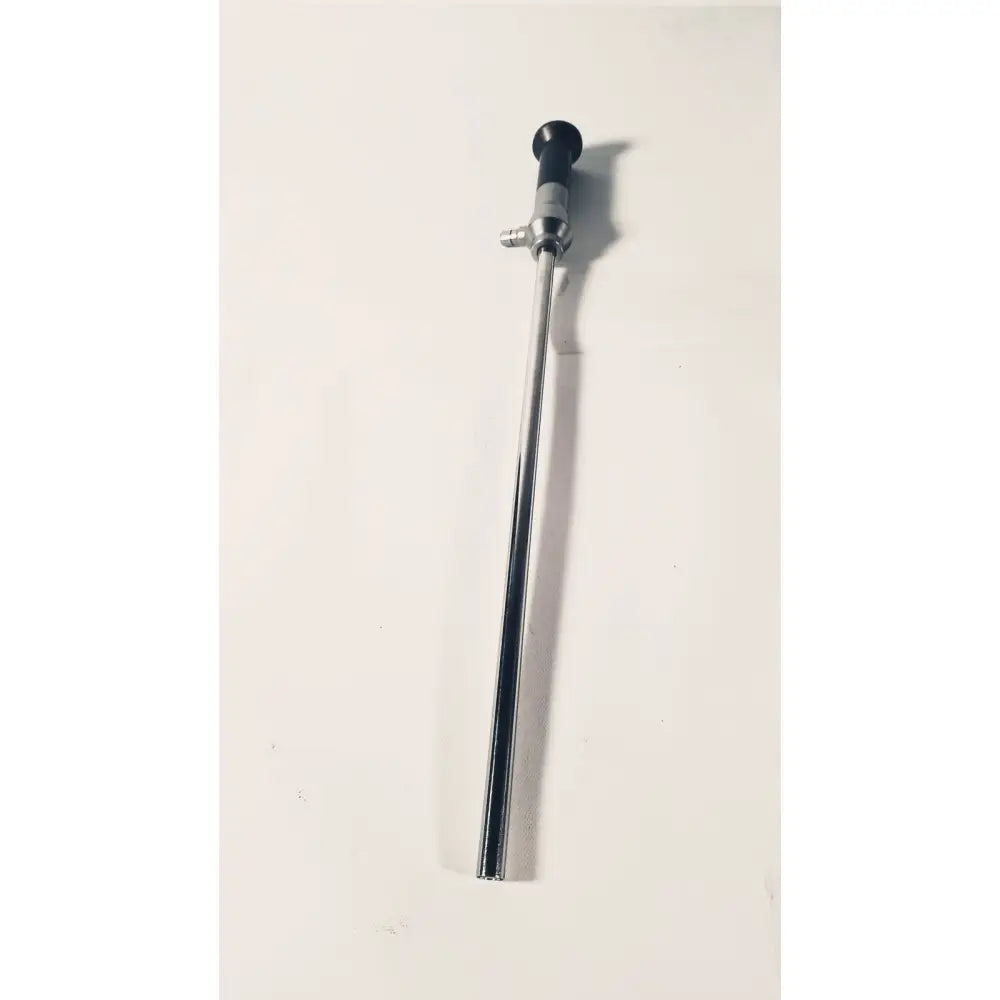 Silver stryker 380-11 laparoscope 0 degree 10 mm with black ergonomic handle and metallic joints for reuse medical use