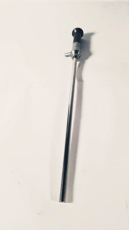 Silver stryker 380-11 laparoscope 0 degree 10 mm with black ergonomic handle and metallic joints for reuse medical use