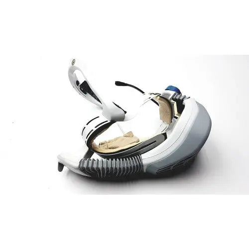 White and gray flyte helmet with black accents and transparent visor for 0.47kg personal protection use