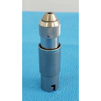Stryker 4100-110-000 AO small drill surgical drill attachment with silver metallic chuck, knurled grip, and blue base