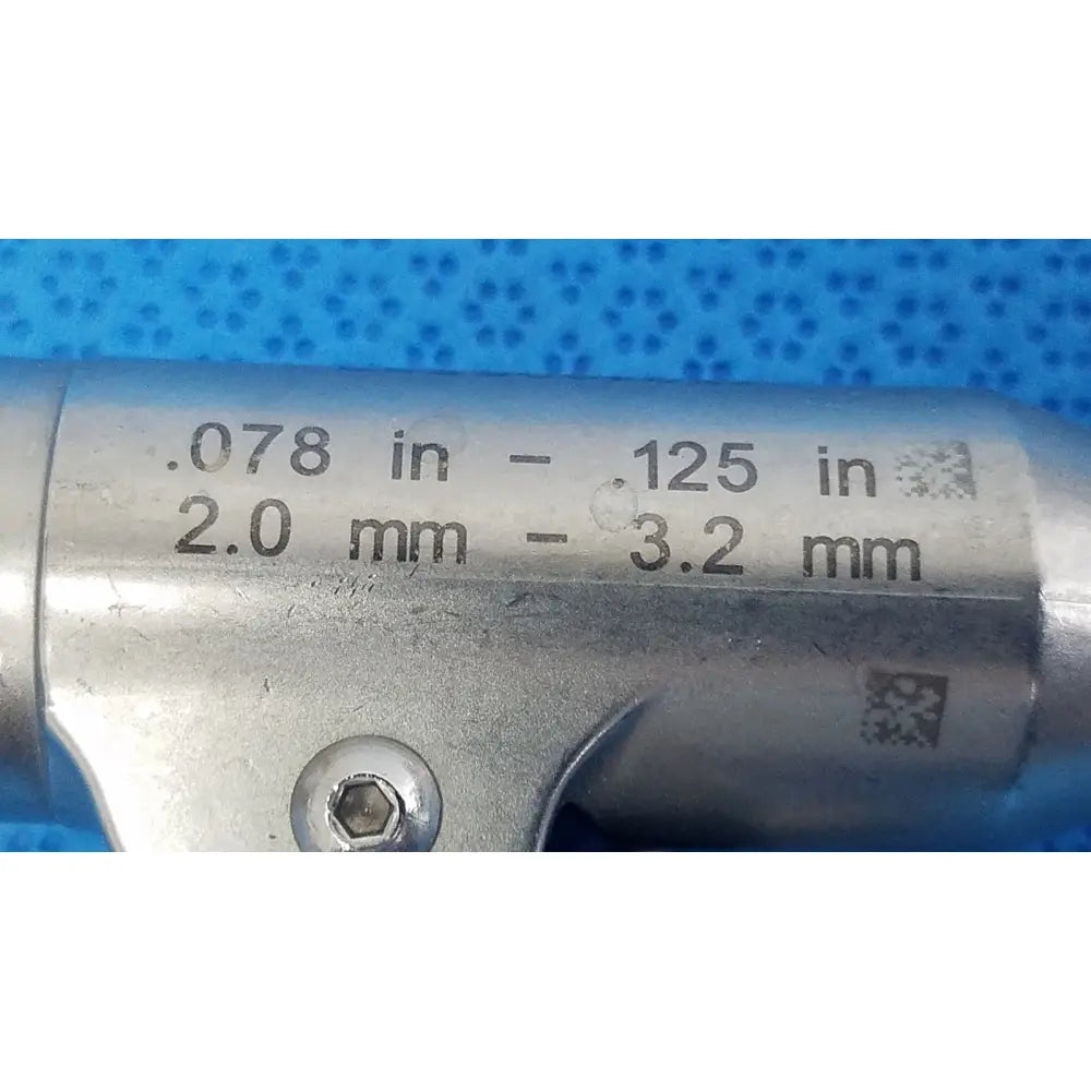 Stryker 4100-125-00 silver metallic pin collet with engraved measurement markings and hexagonal screw head for reuse medical orthopedic instruments