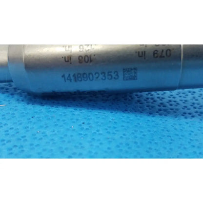 Silver cylindrical metal adjustable pin collet with engraved markings and qr code for reuse medical applications