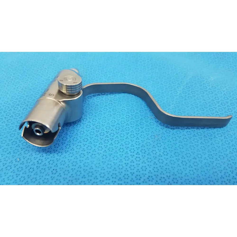 Stryker 4100-126-000 adjustable pin collet stainless steel surgical instrument with curved handle and adjustable knob