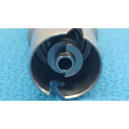 Silver metallic cylindrical reuse medical dental drill bit with hollow center and segmented edges for stryker keyless drill attachment