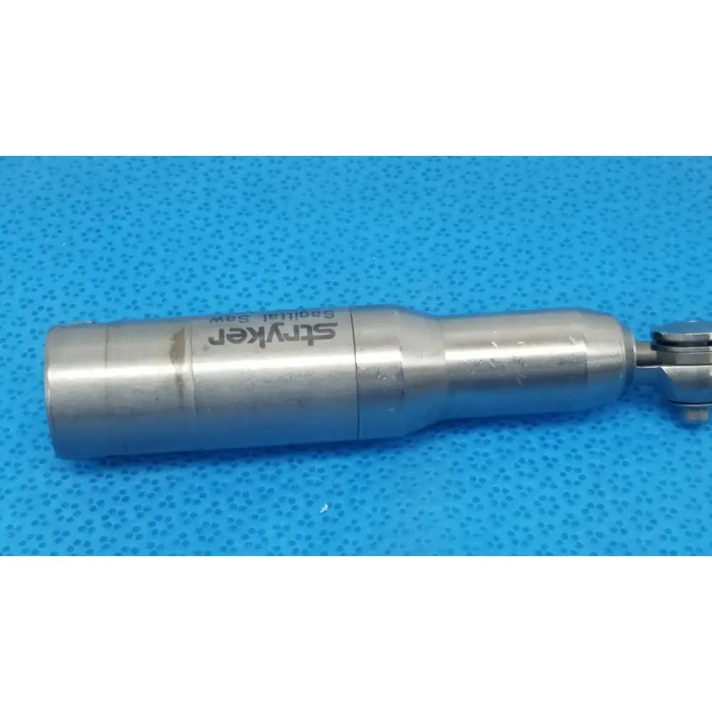 Silver stryker 4100-400 sagittal saw attachment with metallic cylindrical body and engraved branding for reuse medical orthopedic saws