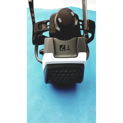 Black and white Stryker 416-600-000 surgical helmet with textured front panel, adjustable straps, and power cord protective headgear